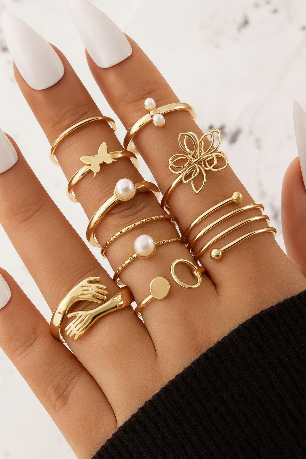Femira Luxe Set of 9 Gold Plated Rings